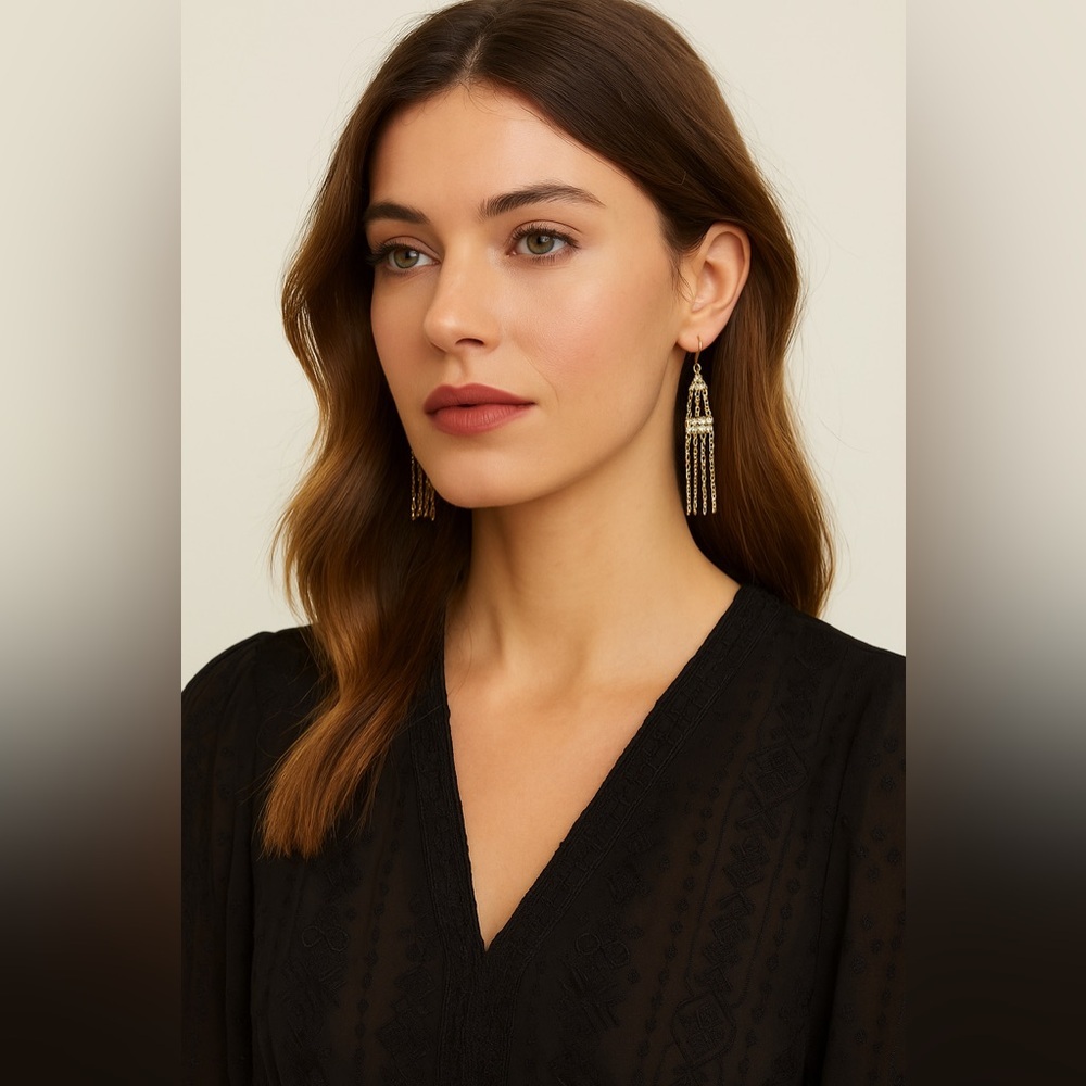 New Marlyn Schiff Gold Tone Rhinestone Modern Drop Earrings